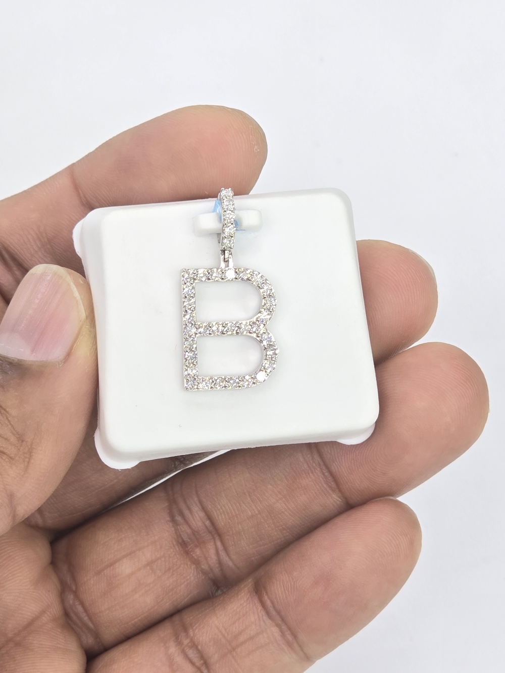 925 Sterling Silver Lab Grown Diamond Letter B Pendant